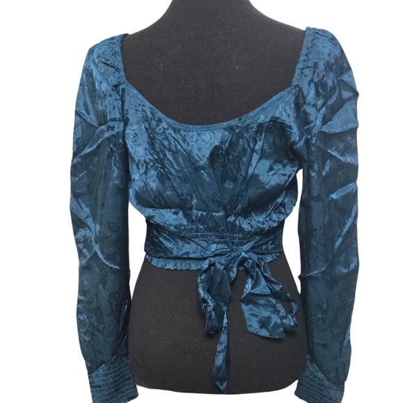 Band Of The Free Camille Deep Teal Crossover Crop Top - Picture 5 of 6